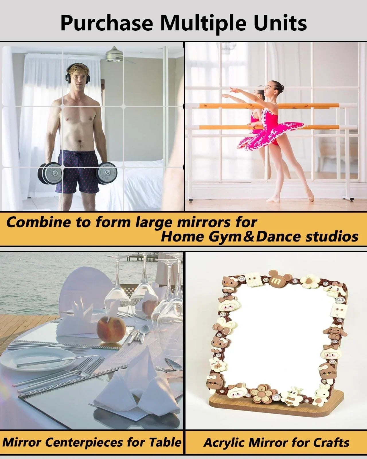Shatterproof Acrylic Mirror Tiles 4‑Pack – 16