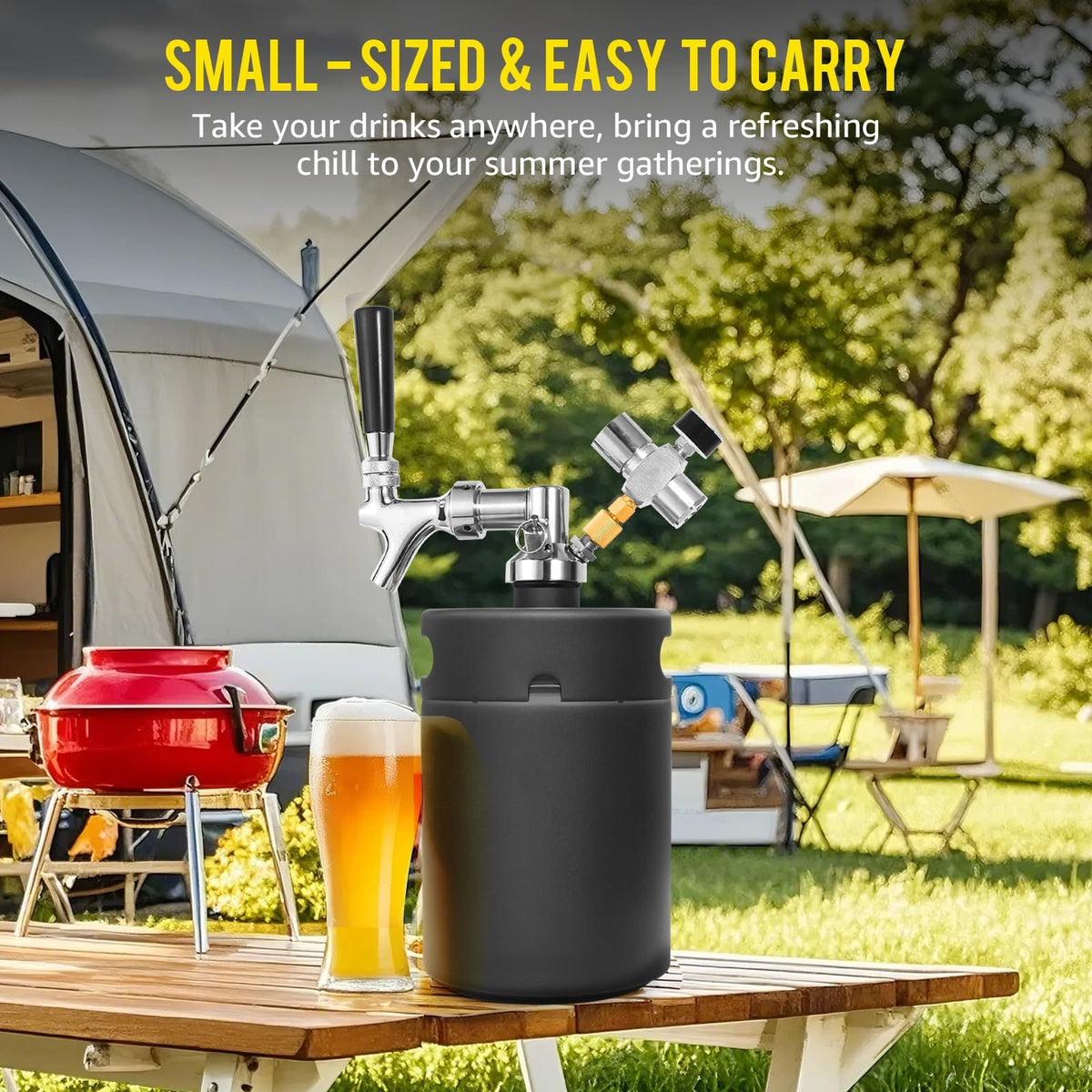 Mini Keg Growler Tap System, 64OZ Pressurized Stainless Steel Beer Keg
Durable Beer Dispenser System, with CO2 Regulator &Self-Closing Faucet, Portable, Keep Fresh, for Homebrew Draft Beer(Black)