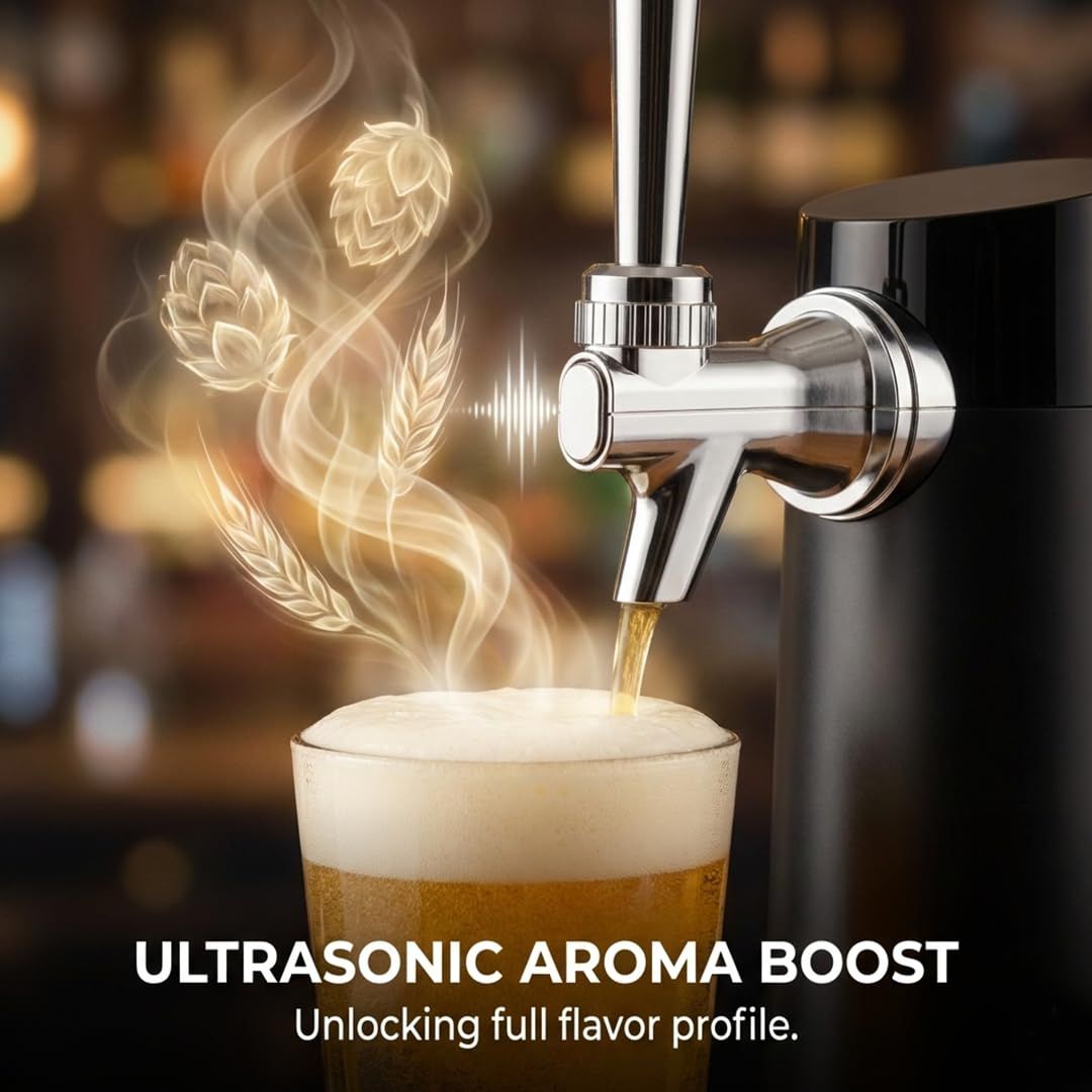Draft Beer Dispenser System, Homebrew Kegerator with Ultra-Fine Foam Top, Portable Mini Kegerator for Cans & Bottles, Birthday Gift for Men & Husband(black)