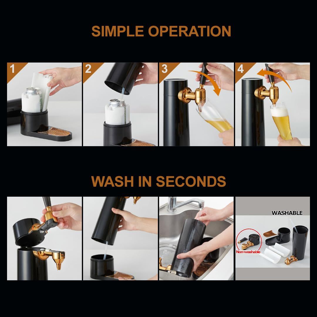 Draft Beer Dispenser System, Homebrew Kegerator with Ultra-Fine Foam Top, Portable Mini Kegerator for Cans & Bottles, Birthday Gift for Men & Husband(black)
