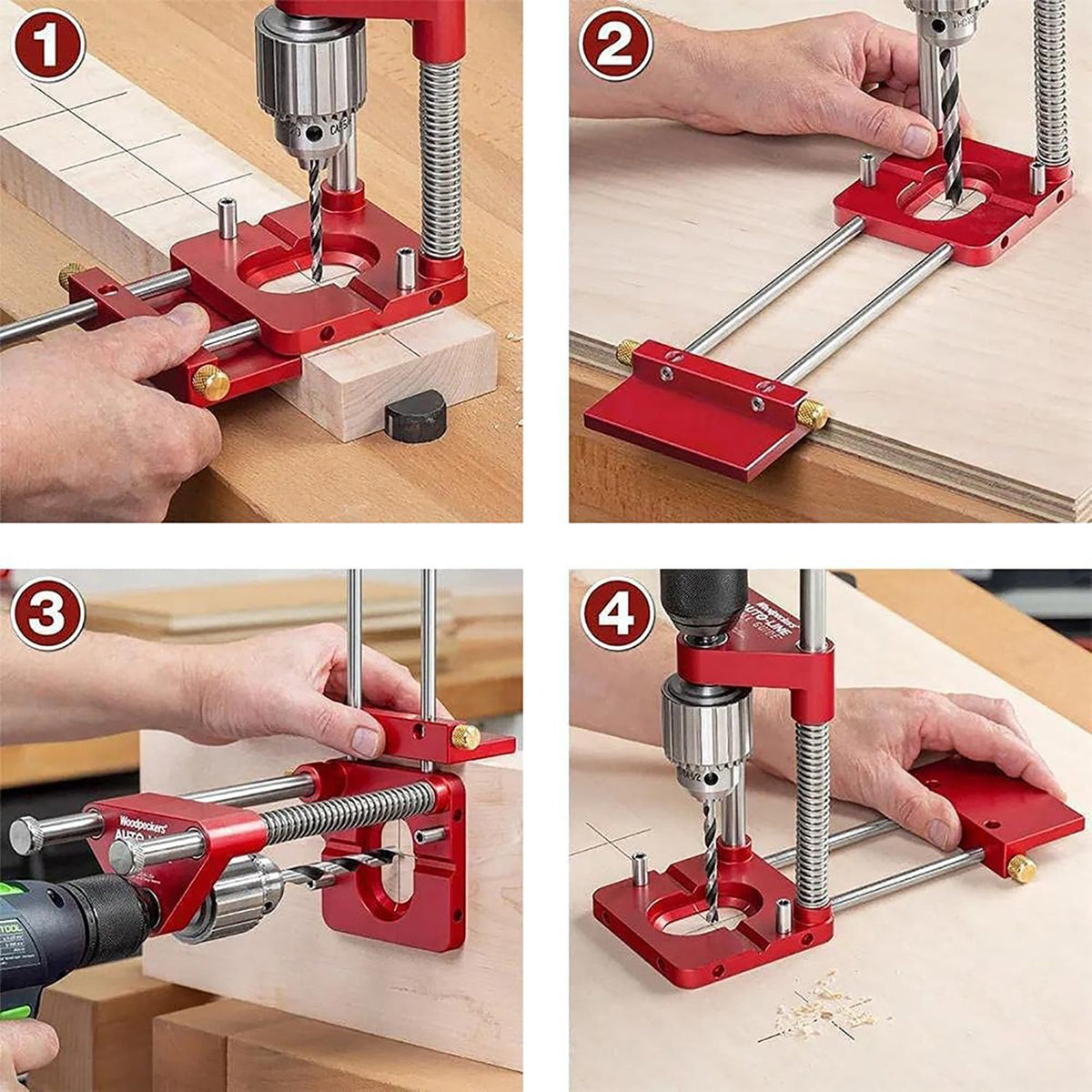 Woodworking Drill Locator Tool, Portable Precision Drill Positioner, Adjustable Hole Drilling Template for Woodworking & DIY(Red)
