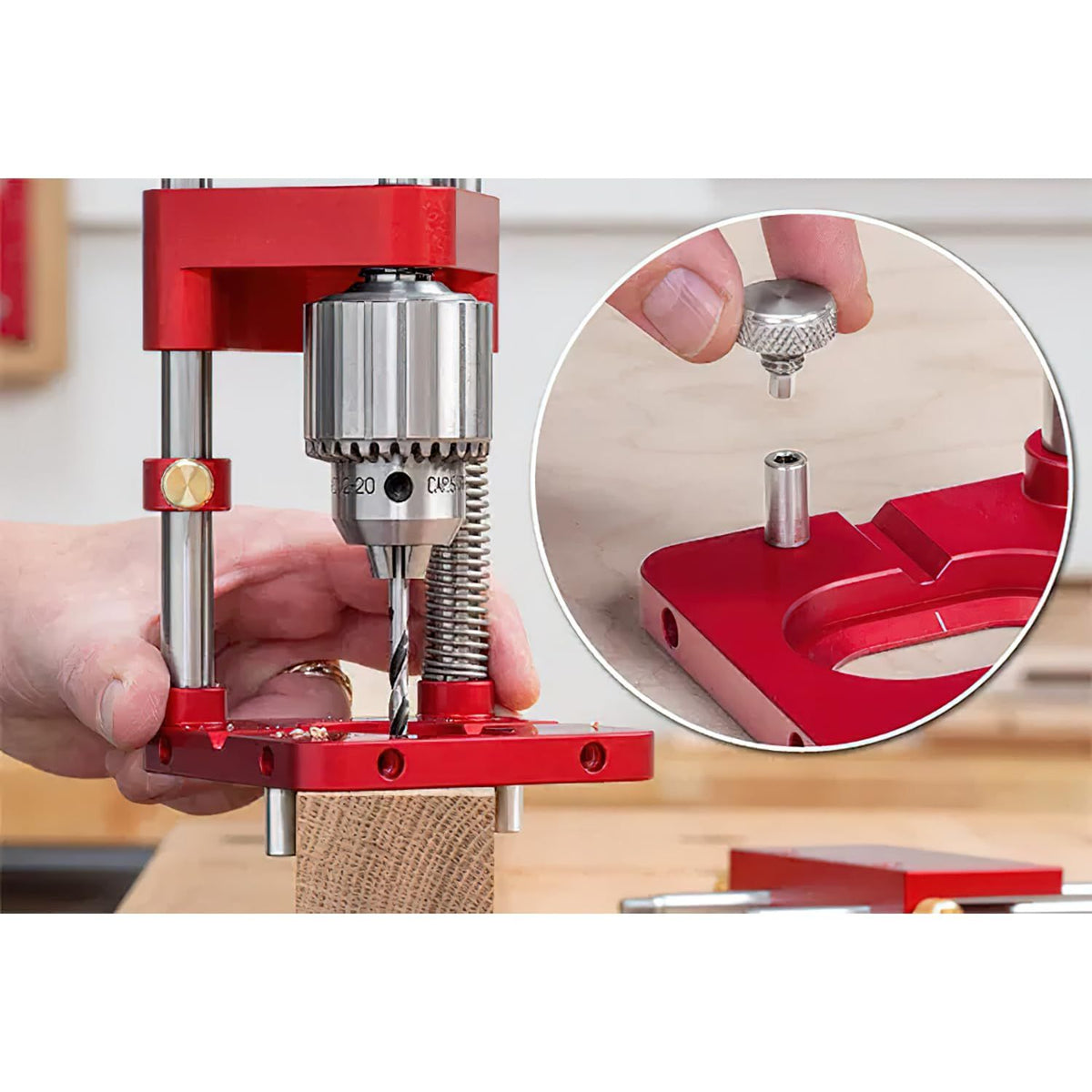 Woodworking Drill Locator Tool, Portable Precision Drill Positioner, Adjustable Hole Drilling Template for Woodworking & DIY(Red)