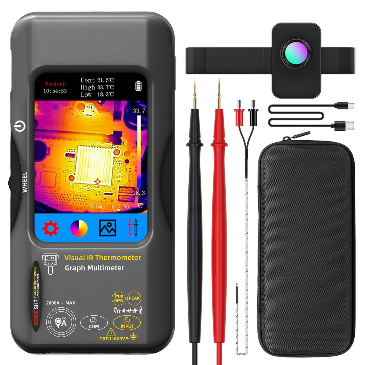 Thermal Imaging Camera Multimeter with Macro Lens, 320x320 IR Resolution with 15 Thermal Palettes, 20000 Counts with 3.98