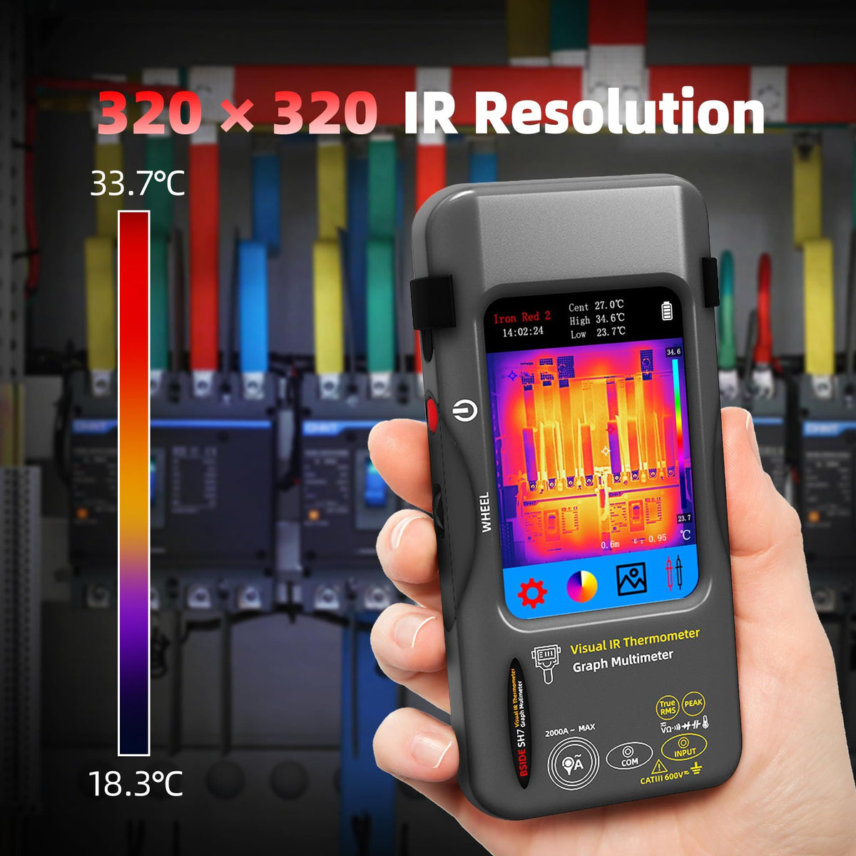 Thermal Imaging Camera Multimeter with Macro Lens, 320x320 IR Resolution with 15 Thermal Palettes, 20000 Counts with 3.98