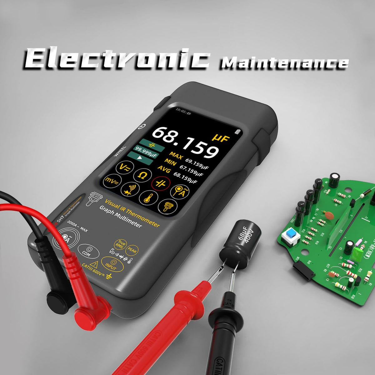 Thermal Imaging Camera Multimeter with Macro Lens, 320x320 IR Resolution with 15 Thermal Palettes, 20000 Counts with 3.98