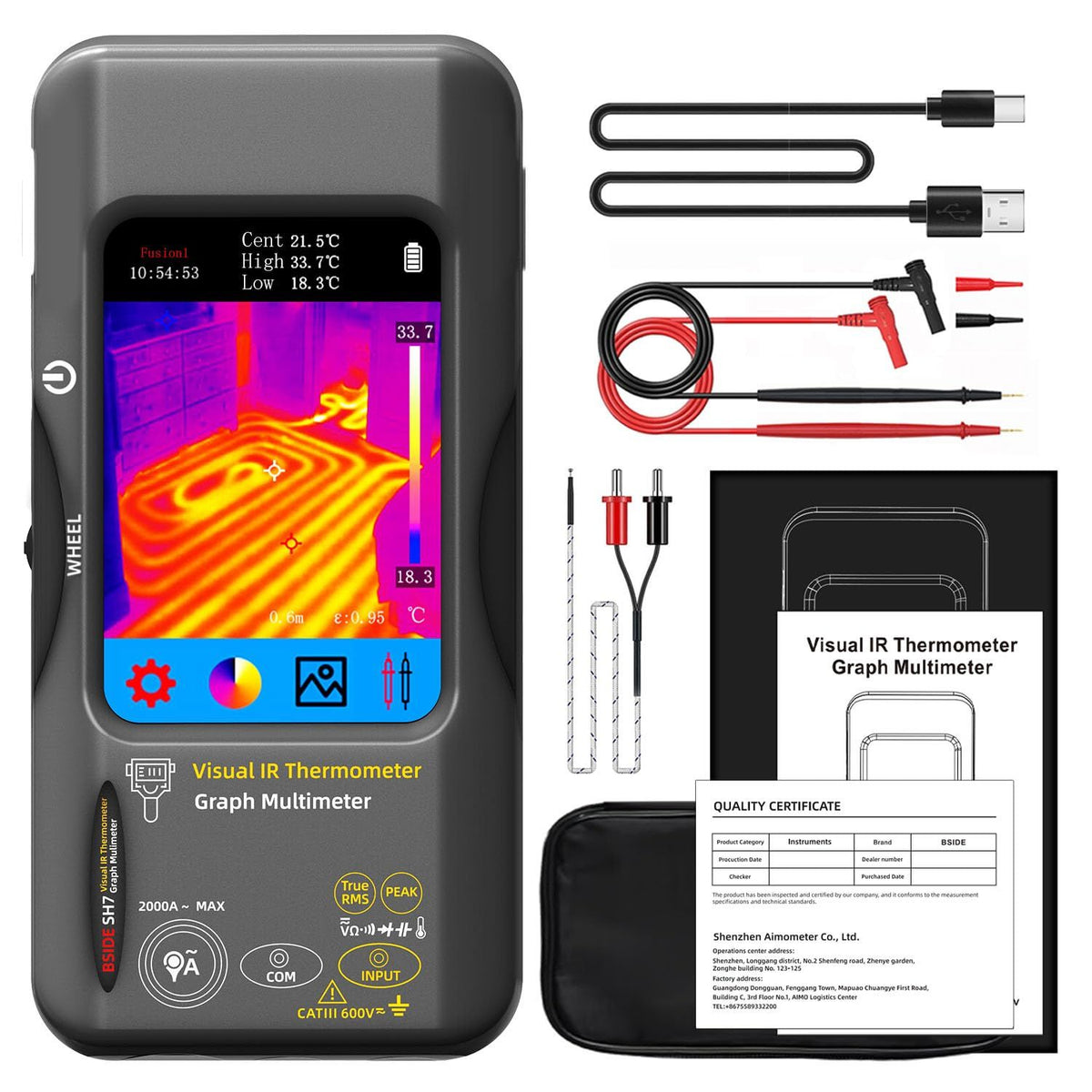 Thermal Imaging Camera Multimeter, 320x320 IR Resolution with 15 Thermal Palettes, 20000 Counts with 3.98