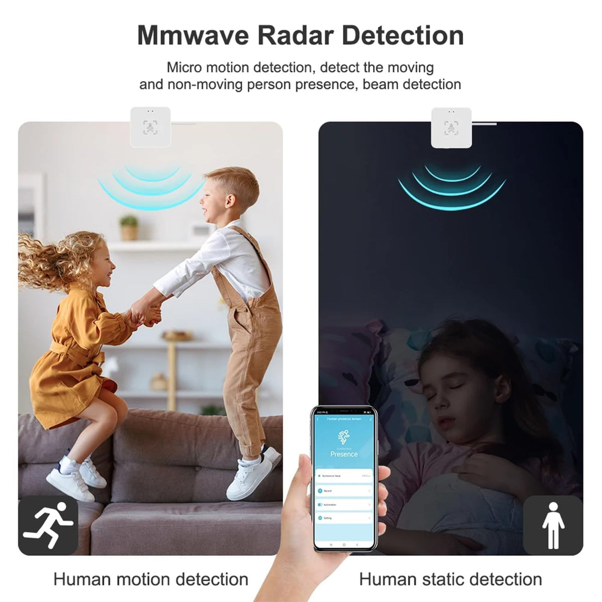 2Pack WiFi Human Presence Sensor: Smart Motion Sensor with App Notification Alerts, mmWave Radar Detector, Zone Positioning, Human Body Exists Sensor for Home Security & Home Automation(White)