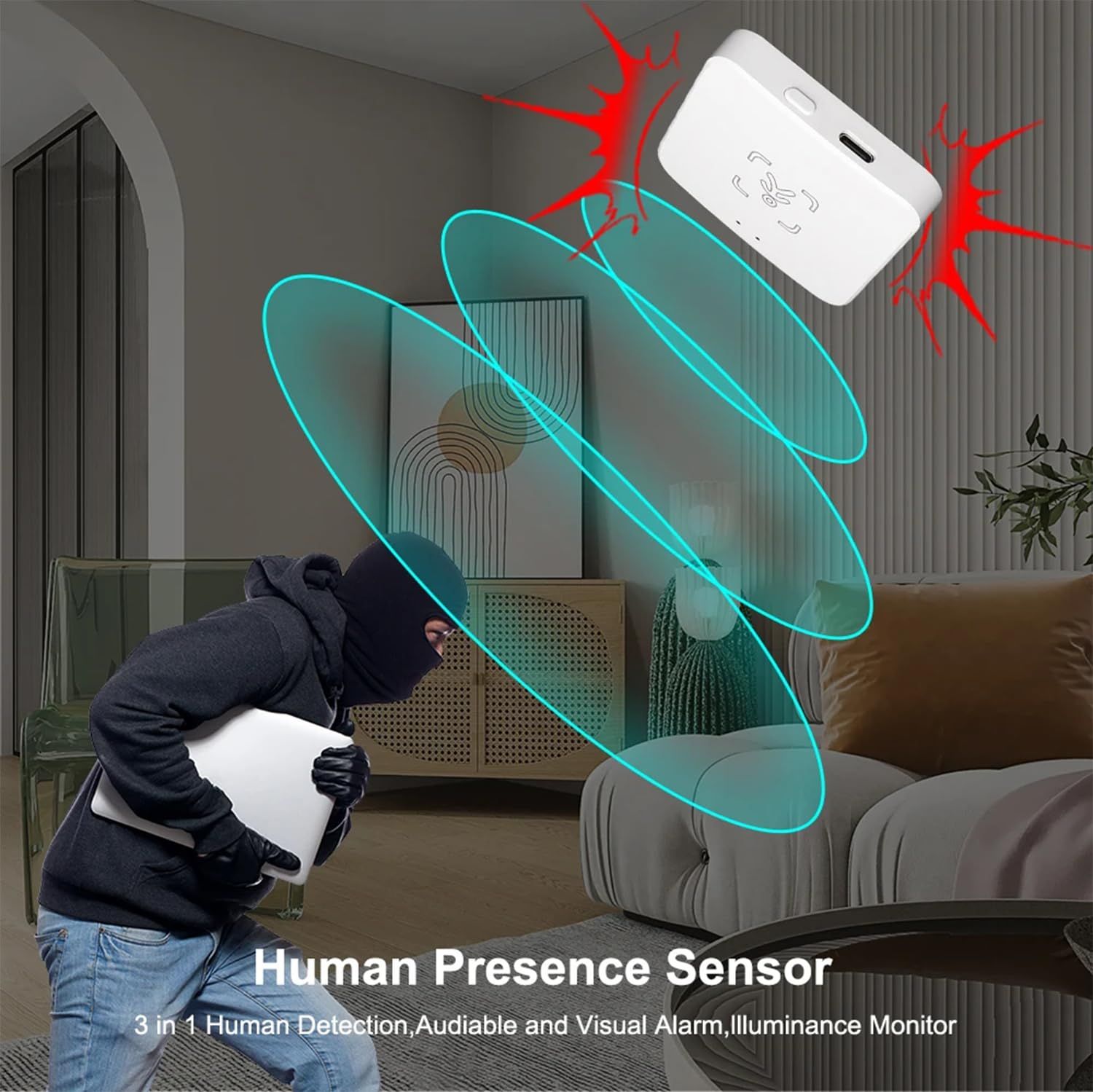 4Pack WiFi Human Presence Sensor: Smart Motion Sensor with App Notification Alerts, mmWave Radar Detector, Zone Positioning, Human Body Exists Sensor for Home Security & Home Automation(White)