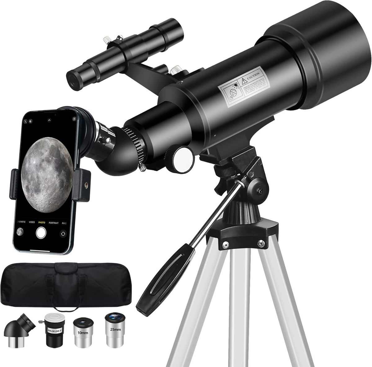 Telescope for Adult, 70mm Aperture 400mm Portable Telescope with Tripod, Finder Scope, Phone Adapter, Carrying Bag, Astronomical Refractors Telescopes for Kids Beginners Adults(Black)