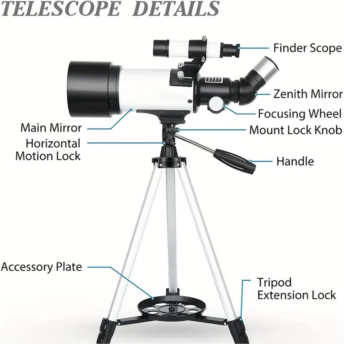 Telescope for Adult, 70mm Aperture 400mm Portable Telescope with Tripod, Finder Scope, Phone Adapter, Carrying Bag, Astronomical Refractors Telescopes for Kids Beginners Adults(Black)
