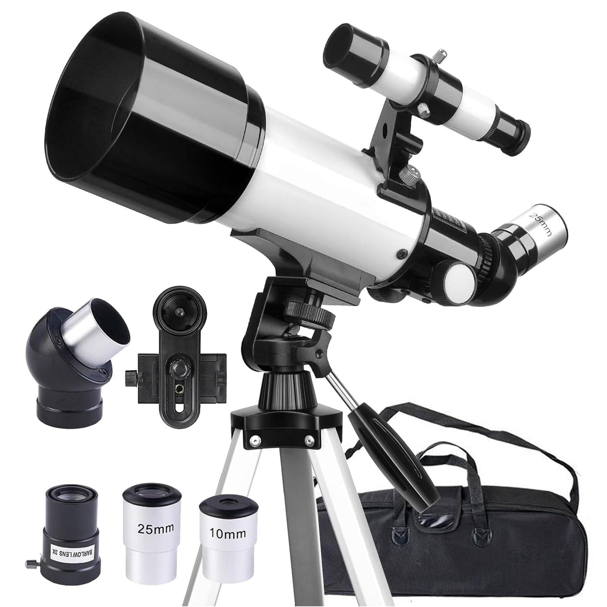 Telescope for Adult, 70mm Aperture 400mm Portable Telescope with Tripod, Finder Scope, Phone Adapter, Carrying Bag, Astronomical Refractors Telescopes for Kids Beginners Adults(Black)