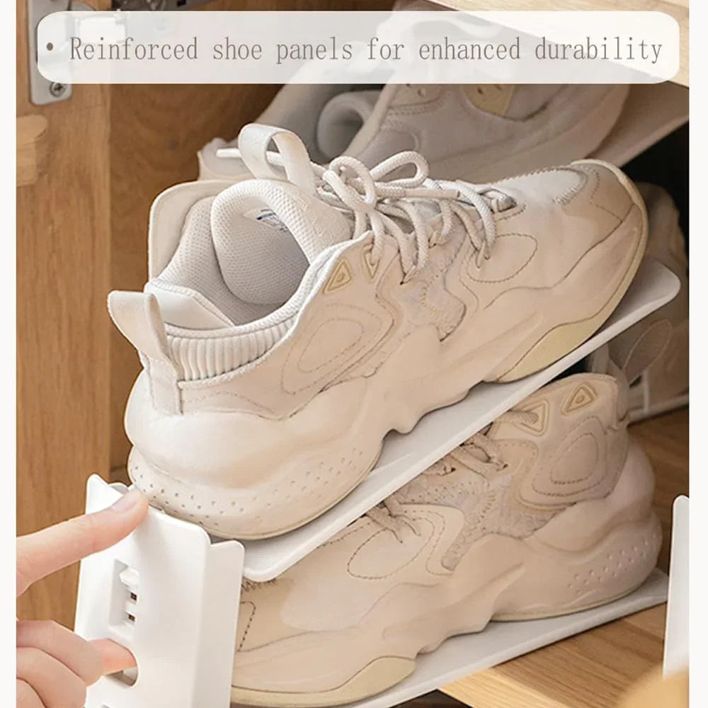 Adjustable Shoe Rack Organizer, 10-Pack Stackable Shoe Shelf for Closet Storage – Space-Saving Double Layer Shoe Holder with 3-Level Height Adjustment (White)