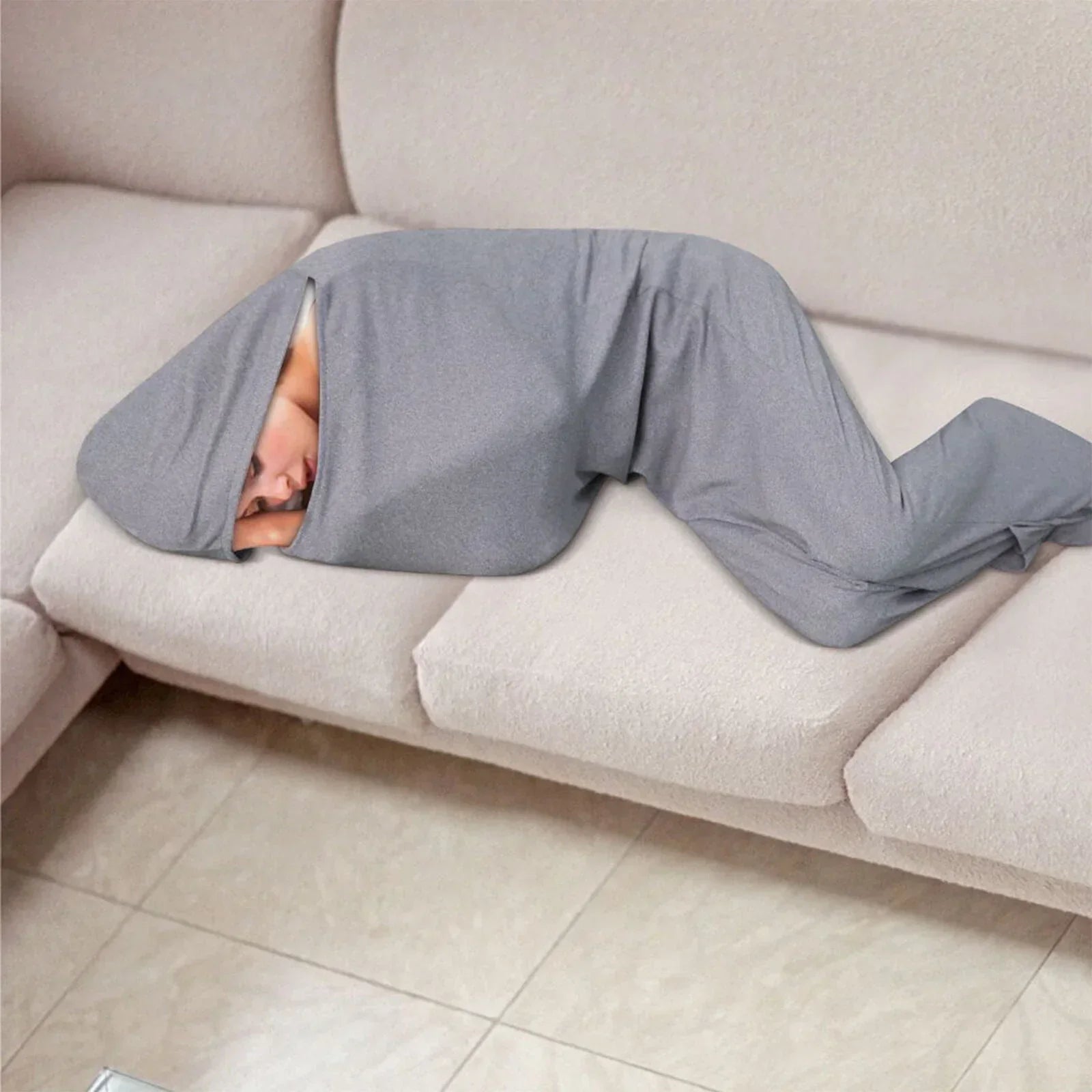 Hooded Sleep Pod: Adults Large Wearable Blanket – Comfy Hooded Cocoon, Cooling, Machine Washable (Grey, 185×50cm)