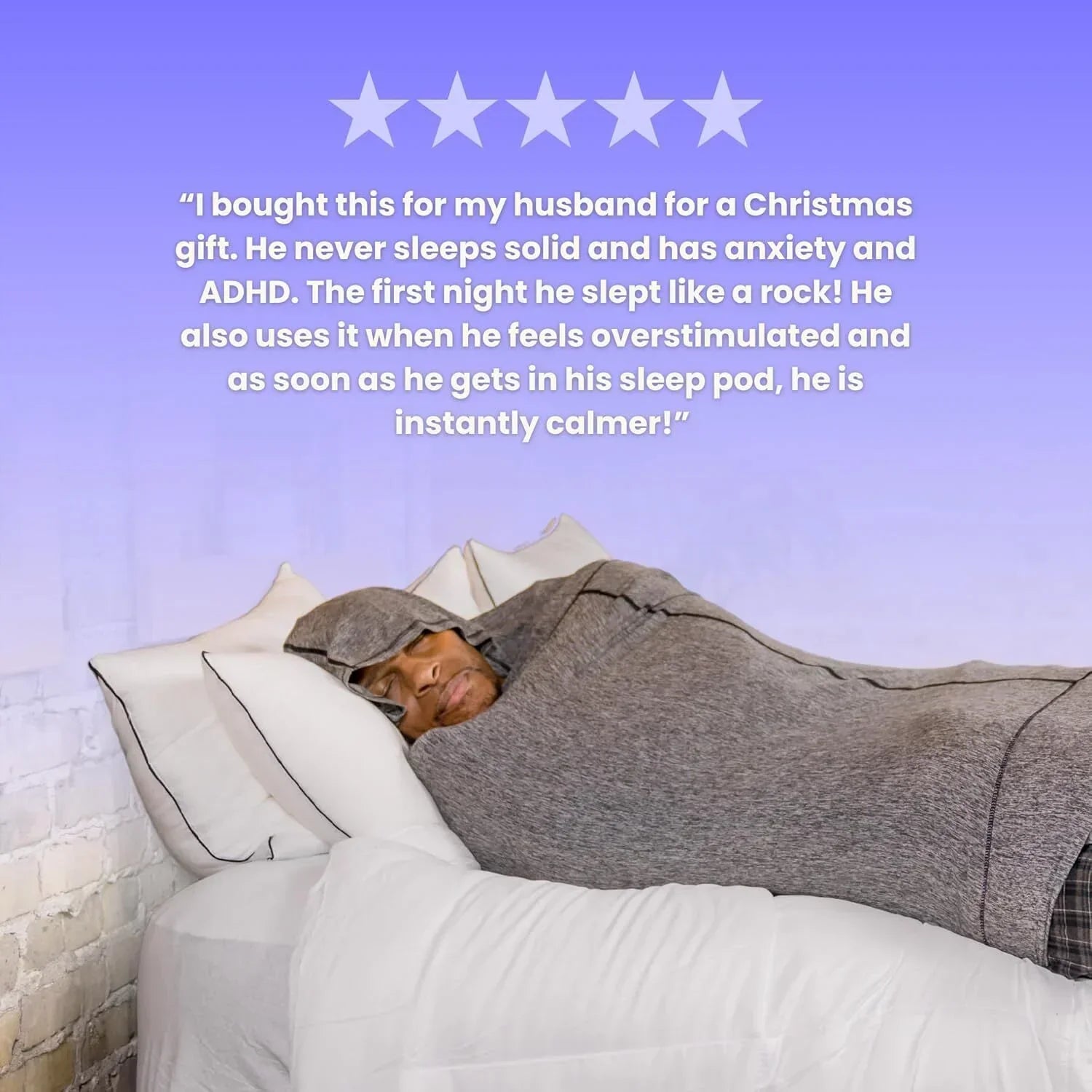 Hooded Sleep Pod: Adults Large Wearable Blanket – Comfy Hooded Cocoon, Cooling, Machine Washable (Grey, 185×50cm)