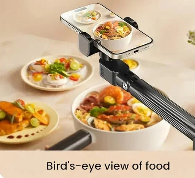Floor Standing Phone Tripod with Swan Neck Arm – Includes Phone Clamp & Selfie Remote, Multi-Angle Stand for Live Streaming, Food Photography, Vlogging (Black)