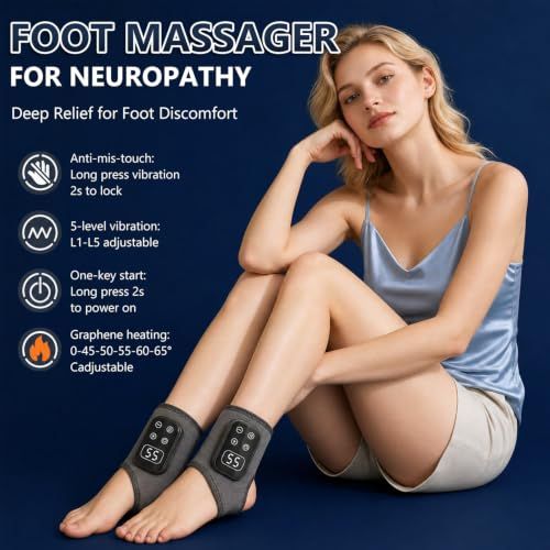 Wireless Foot & Ankle Massager with Heat & Vibration for Home & On-the-Go Comfort (black)