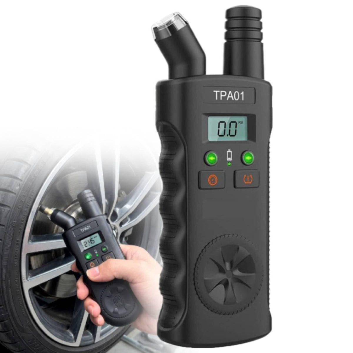 TPMS Relearn Tool for GM Vehicles, 2-in-1 Tire Pressure Monitoring Sensor Activation Tool with 150 PSI Digital Tire Pressure Gauge, Quick & Easy Reset in Minutes (black)