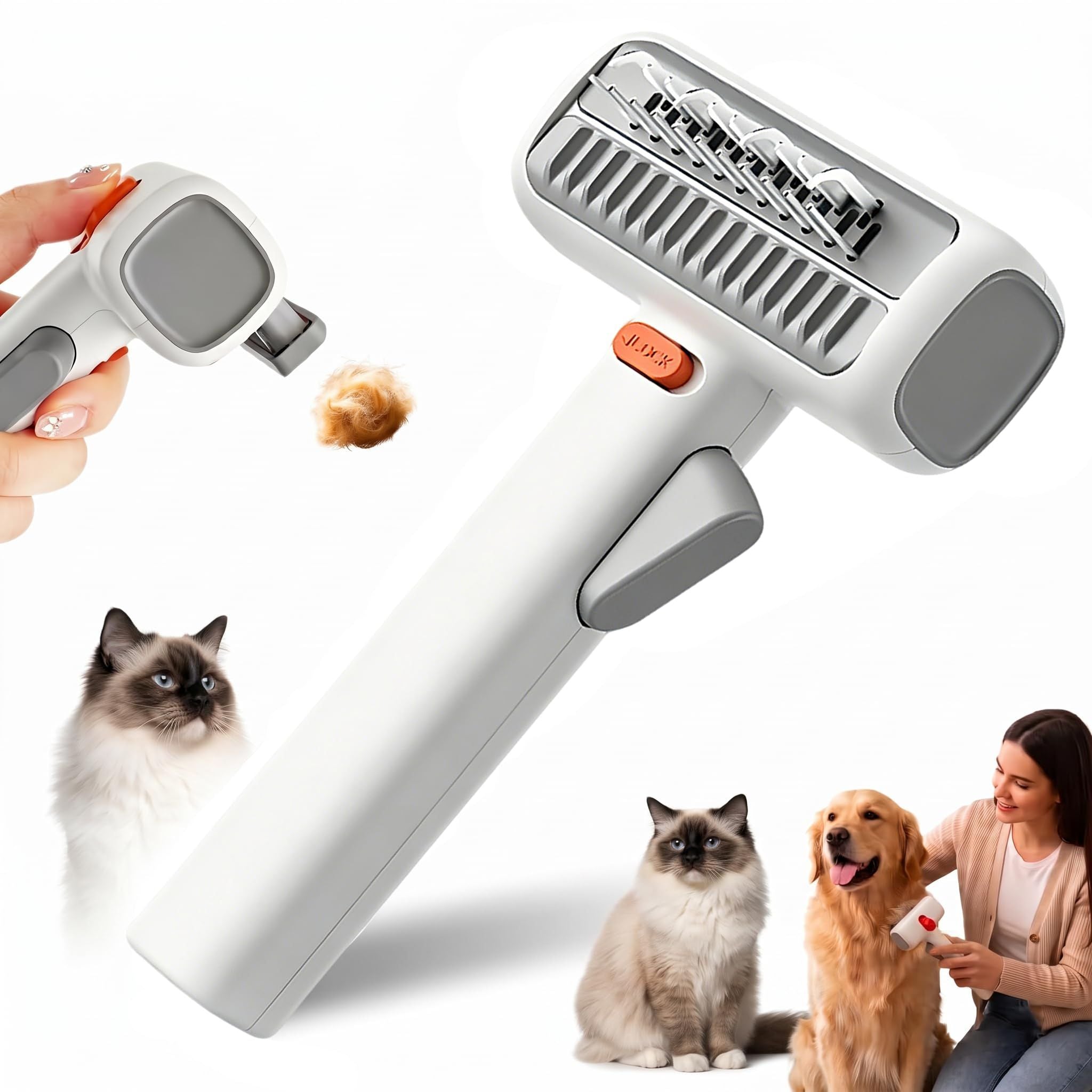 2-in-1 Dematting Comb for cats & Dogs, Self-Cleaning Deshedding Brush for Dogs & Cats, Safely Removes Mats, Tangles and Loose Fur for Long or Short Hair(White)