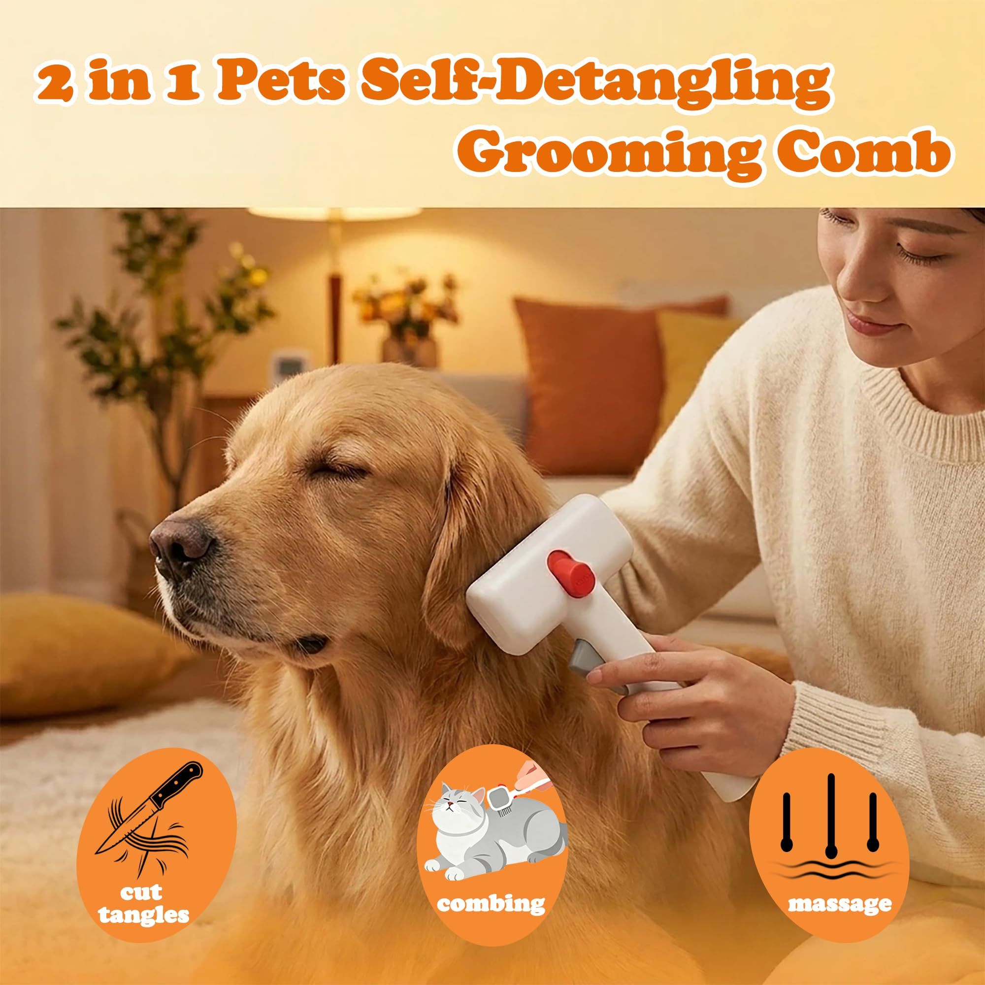 2-in-1 Dematting Comb for cats & Dogs, Self-Cleaning Deshedding Brush for Dogs & Cats, Safely Removes Mats, Tangles and Loose Fur for Long or Short Hair(White)