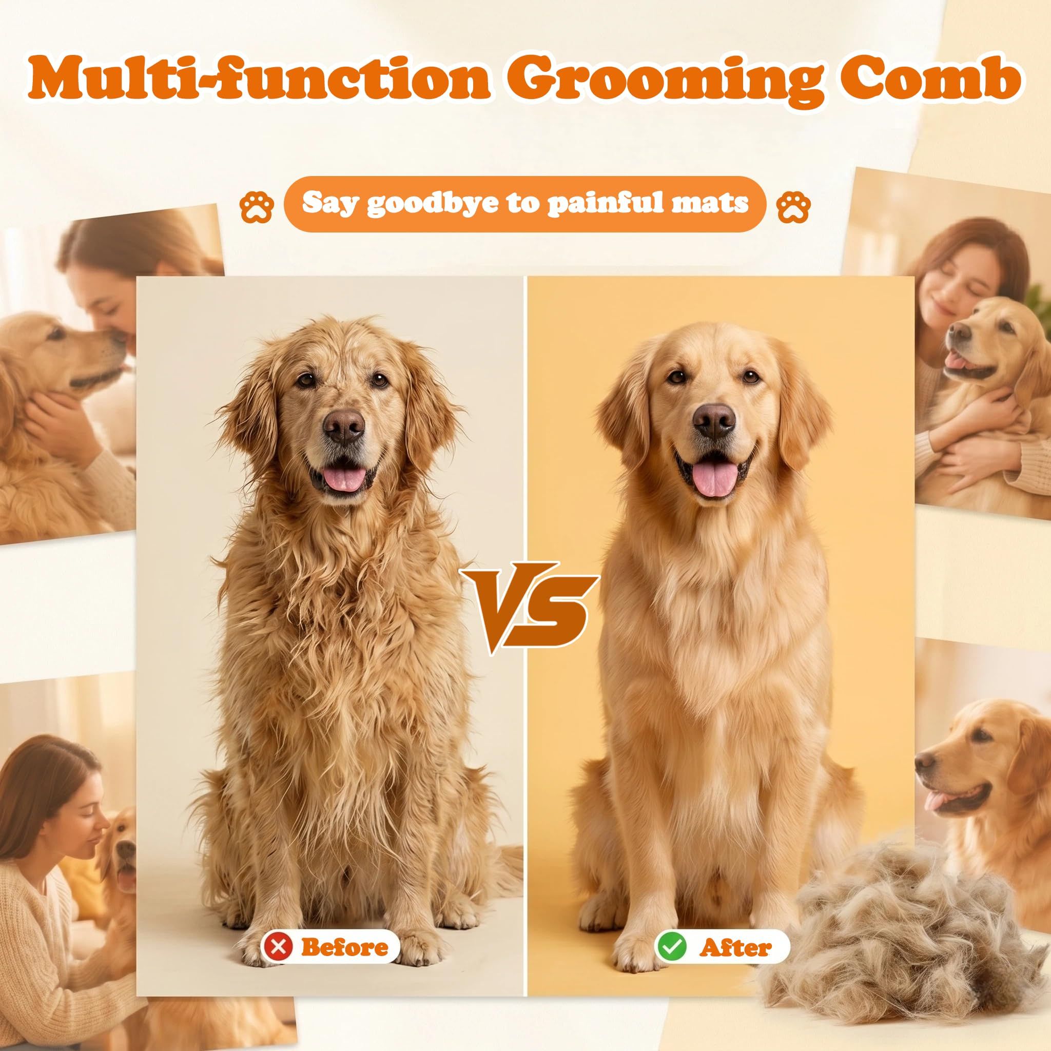 2-in-1 Dematting Comb for cats & Dogs, Self-Cleaning Deshedding Brush for Dogs & Cats, Safely Removes Mats, Tangles and Loose Fur for Long or Short Hair(White)