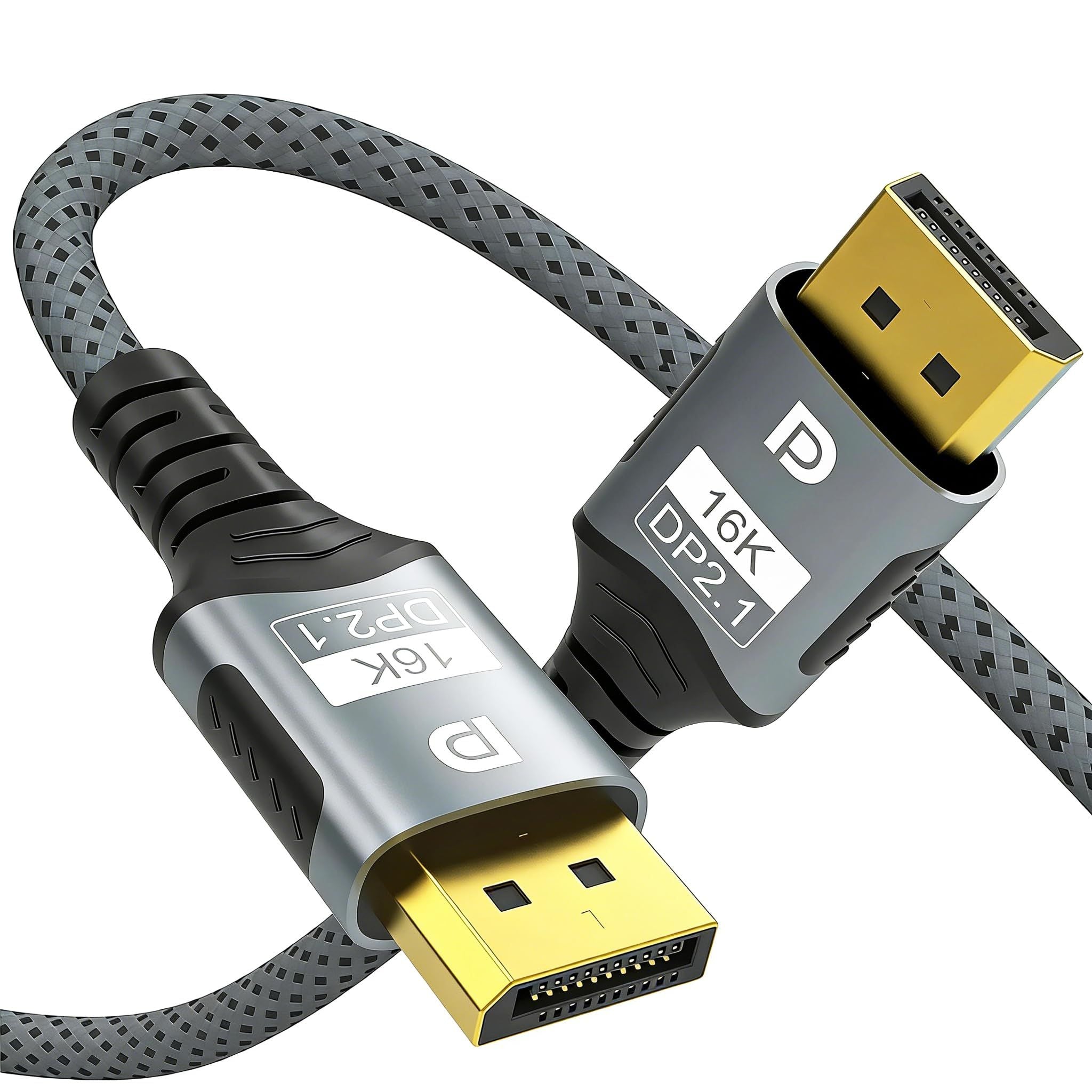 3.3FT 16K 8K DisplayPort Cable,96Gbps Ultra High Speed Braided Nylon Cord with Ethernet,Supports 16K@60Hz 8K@120Hz 4K@240Hz HDCP 2.3 & Dynamic HDR for Gaming Monitor,Graphic,PC/FreeSync/G-Sync(gray)