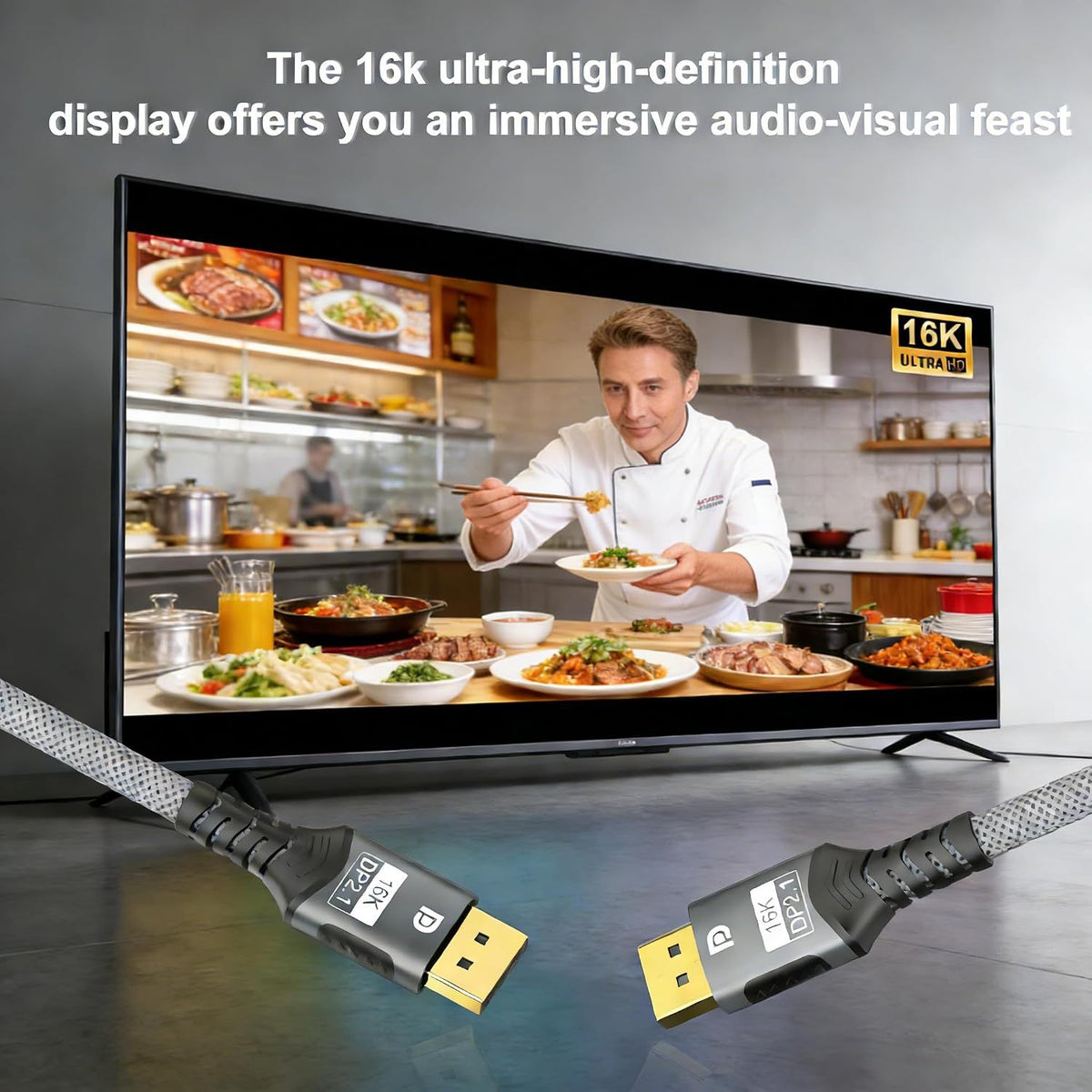 10FT 16K 8K DisplayPort Cable,96Gbps Ultra High Speed Braided Nylon Cord with Ethernet,Supports 16K@60Hz 8K@120Hz 4K@240Hz HDCP 2.3 & Dynamic HDR for Gaming Monitor,Graphic,PC/FreeSync/G-Sync(gray)