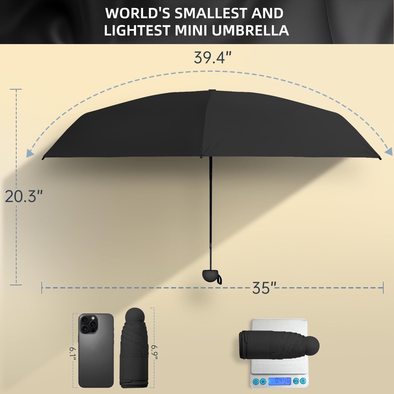 Mini Travel Umbrella – Compact Sun & Rain Protection for Women, Kids | UV-Blocking Pocket Umbrella with Case | Lightweight Foldable Umbrella（black）