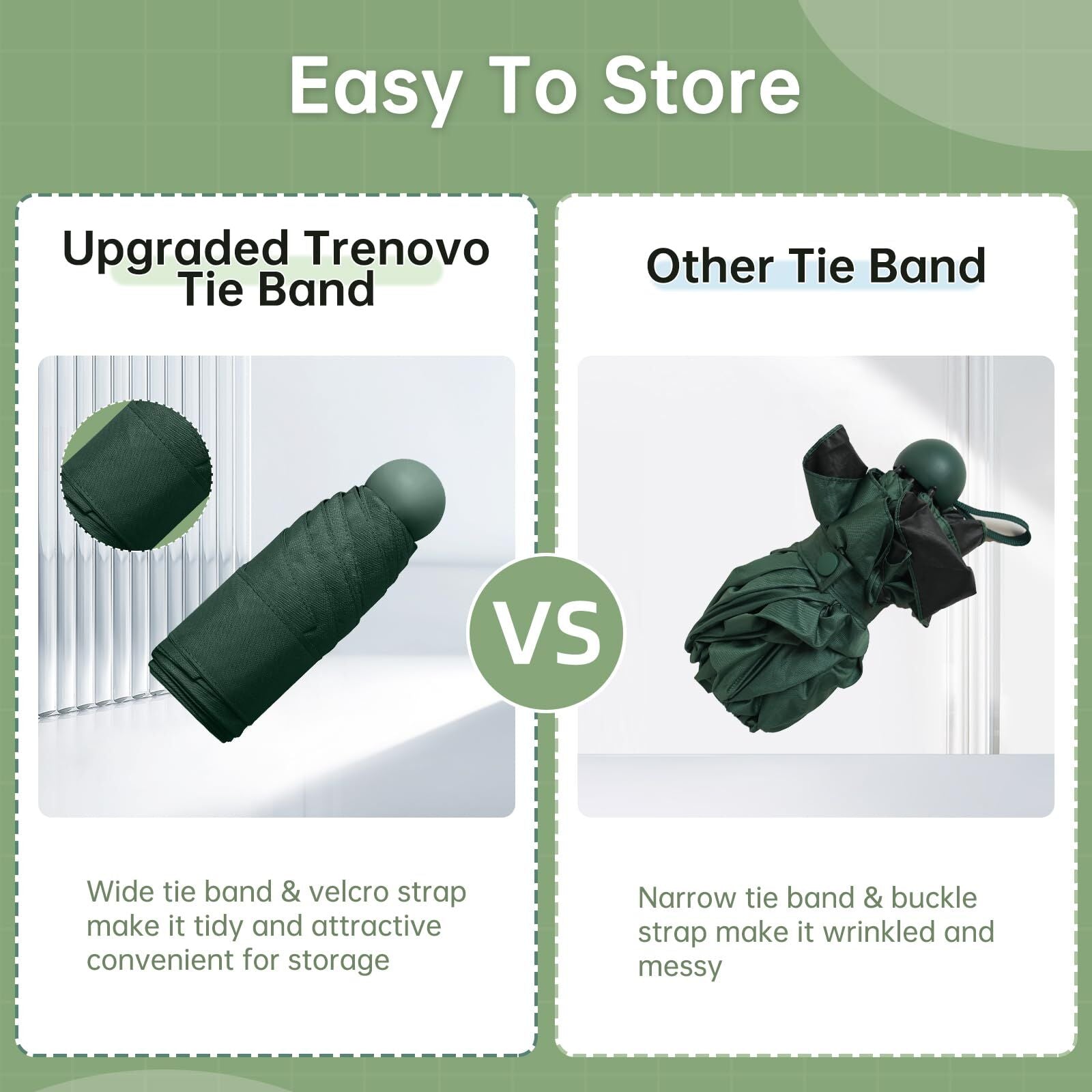 Mini Travel Umbrella – Compact Sun & Rain Protection for Women, Kids | UV-Blocking Pocket Umbrella with Case | Lightweight Foldable Umbrella（dark green）