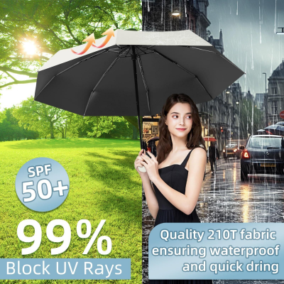 Mini Travel Umbrella – Compact Sun & Rain Protection for Women, Kids | UV-Blocking Pocket Umbrella with Case | Lightweight Foldable Umbrella（grey）