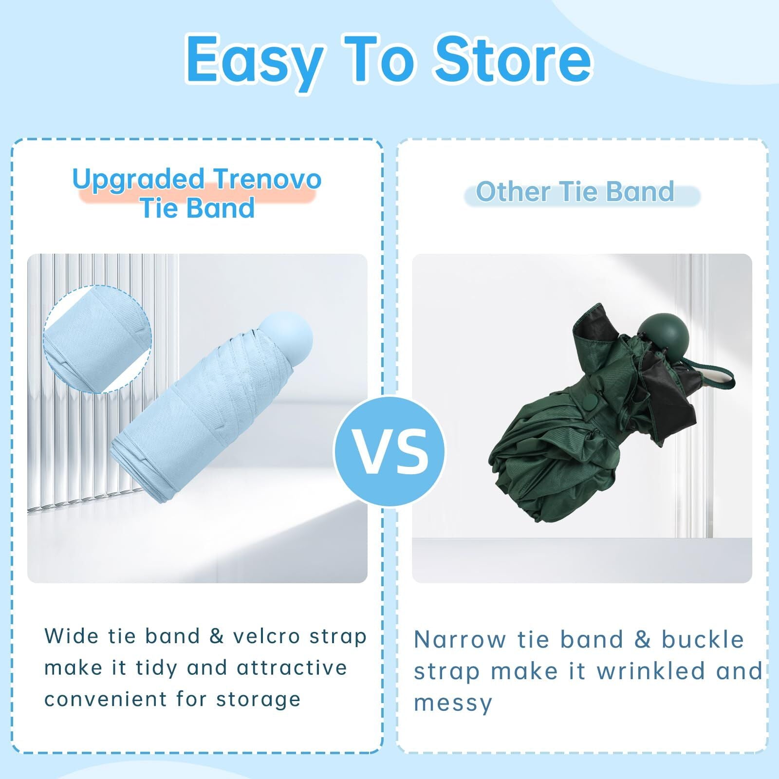 Mini Travel Umbrella – Compact Sun & Rain Protection for Women, Kids | UV-Blocking Pocket Umbrella with Case | Lightweight Foldable Umbrella（light blue）