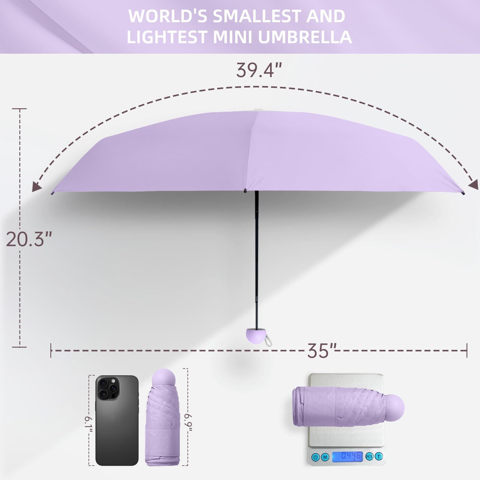 Mini Travel Umbrella – Compact Sun & Rain Protection for Women, Kids | UV-Blocking Pocket Umbrella with Case | Lightweight Foldable Umbrella（purple）
