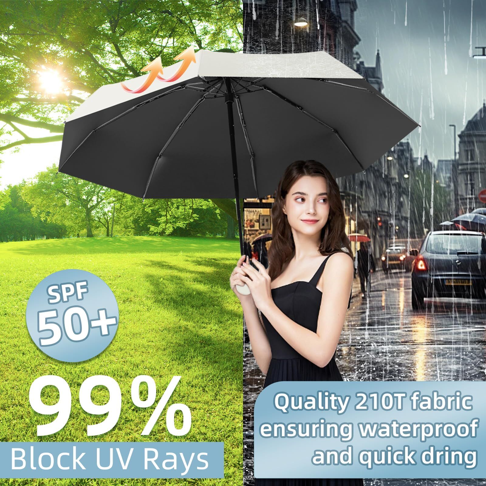 Mini Travel Umbrella – Compact Sun & Rain Protection for Women, Kids | UV-Blocking Pocket Umbrella with Case | Lightweight Foldable Umbrella（white）