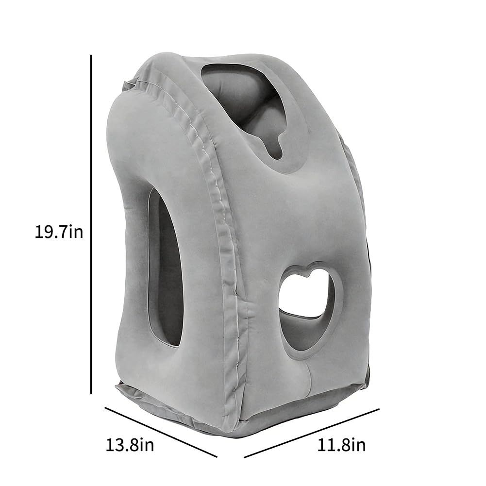 1-Pack Comfortable Inflatable Travel Pillow, Neck Support Air Pillow with Storage Bag for Shoulder and Head Relief, for Airplane Train Car Office Home Use(gray)
