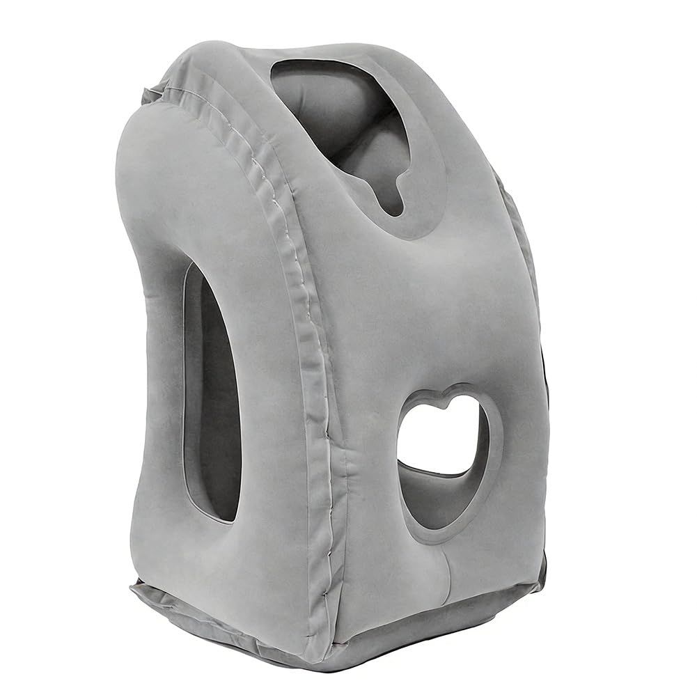 1-Pack Comfortable Inflatable Travel Pillow, Neck Support Air Pillow with Storage Bag for Shoulder and Head Relief, for Airplane Train Car Office Home Use(gray)