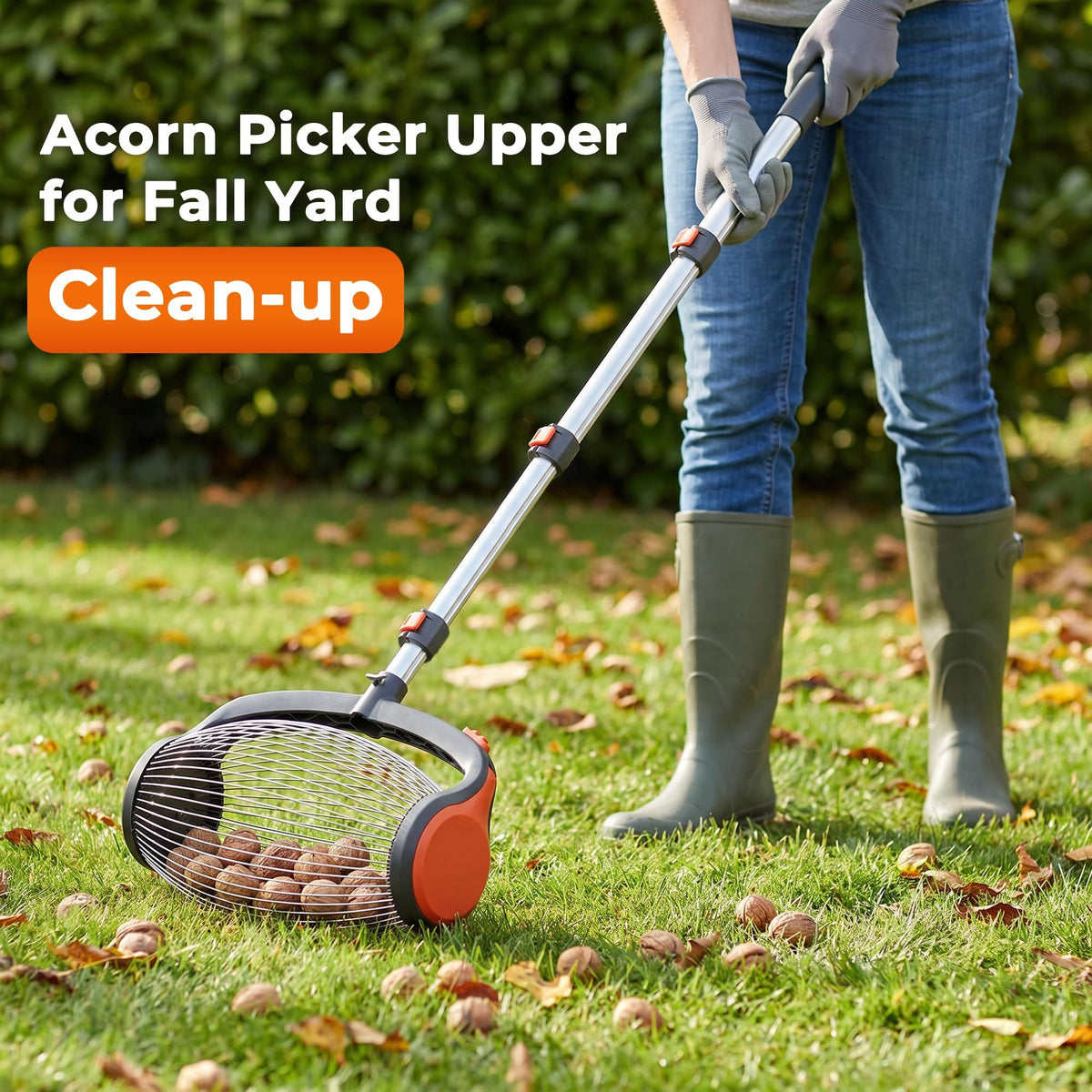 Acorn Picker Upper Roller with Foot Release Nut Gatherer
Adjustable Aluminum Handle, Ergonomic Grip and 1 Gal Bag for 1