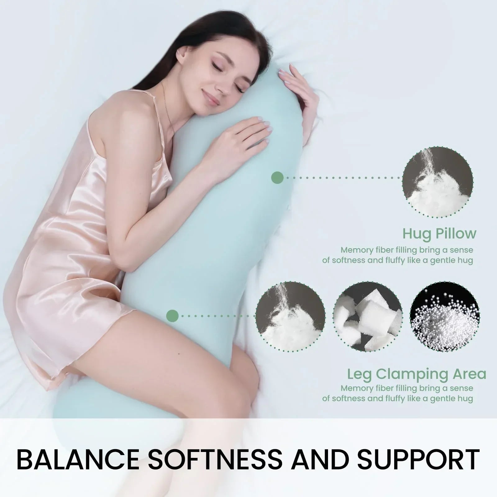 Pea Pod Shape Body Pillow for Adults – Full-Body Support Side Sleeper Pillow, Pregnancy & Back Pain Relief, Soft Hug Pillow with Memory Fiber Filling (Light Blue)