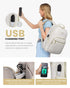 Stylish Laptop Backpack for Women – Large Capacity 27L Computer Bag with 15.6 Inch Compartment, USB Charging Port & 16 Pockets – Ideal for College, Work & Travel (White)