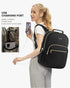 Stylish Laptop Backpack for Women – Large Capacity 27L Computer Bag with 15.6 Inch Compartment, USB Charging Port & 16 Pockets – Ideal for College, Work & Travel (Black)