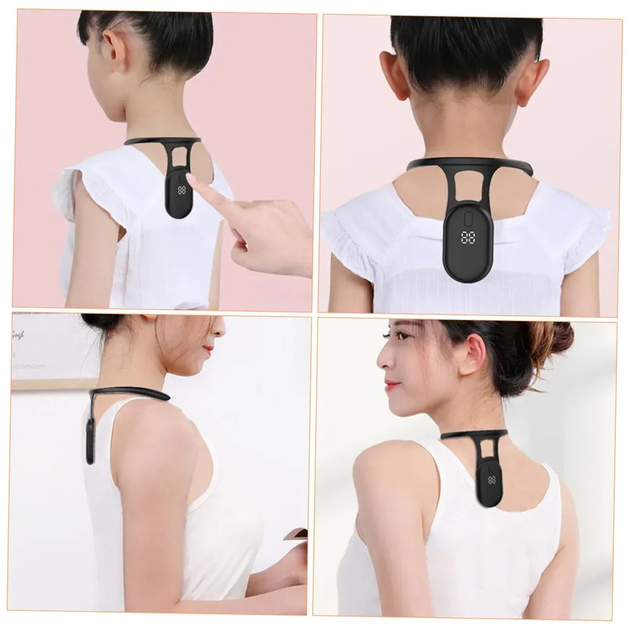 Smart Posture Corrector with Vibration Reminder – Neck-Worn Back Posture Trainer for Kids & Teens, Anti-Curved Back Device with Digital Display (Black)