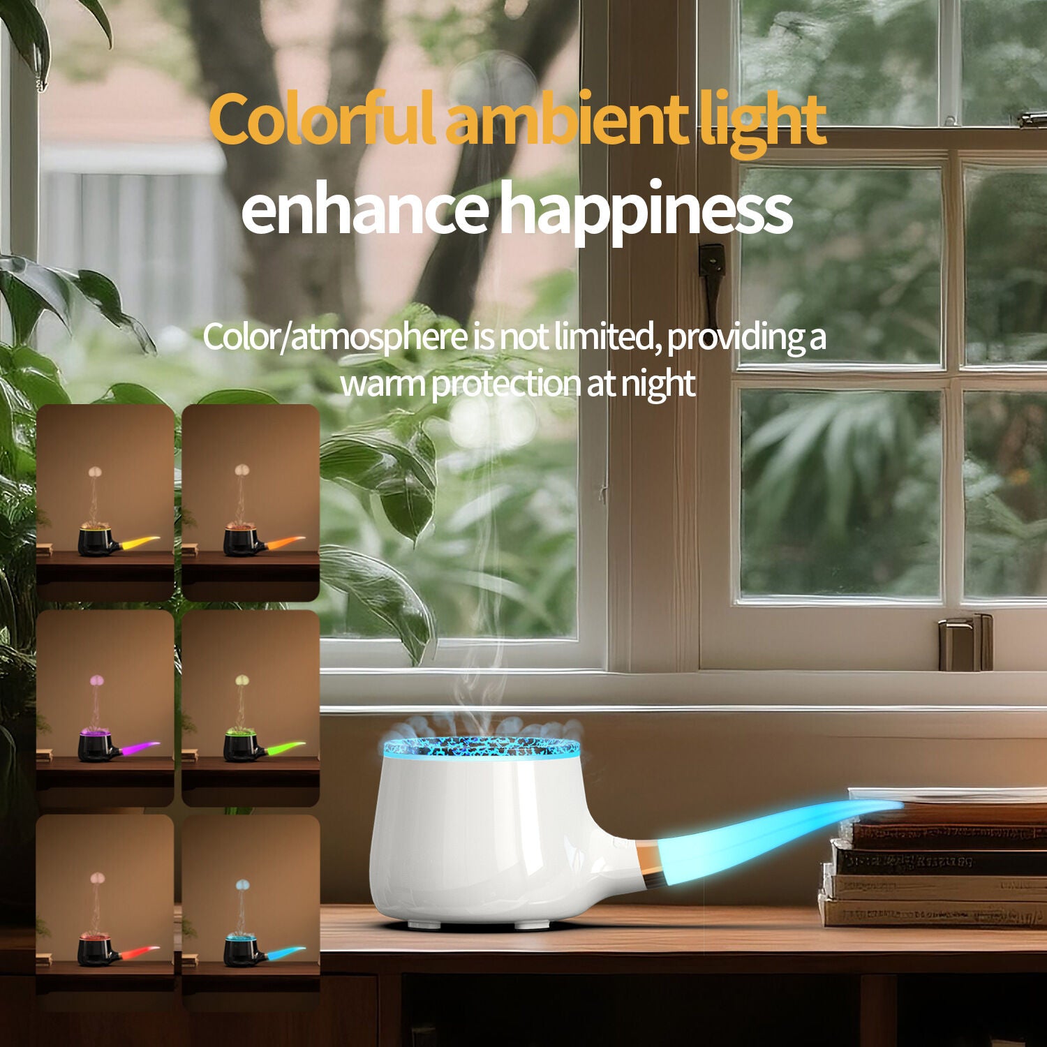 Pipe-Shaped Aromatherapy Humidifier with LED Flame & Mist – USB Desk Diffuser for Home, Office, Bedside (White) | Other Colors Available in Store
