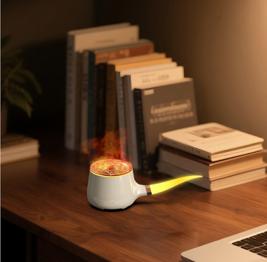 Pipe-Shaped Aromatherapy Humidifier with LED Flame & Mist – USB Desk Diffuser for Home, Office, Bedside (Black) | Other Colors Available in Store