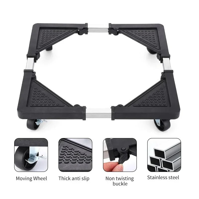 Adjustable Appliance Dolly Stand with 4 Locking Wheels – Expandable Base from 16.9 to 25.6 Inch, Heavy-Duty Furniture Moving Cart for Refrigerator, Washer, Cabinet, Air Conditioner (Black)