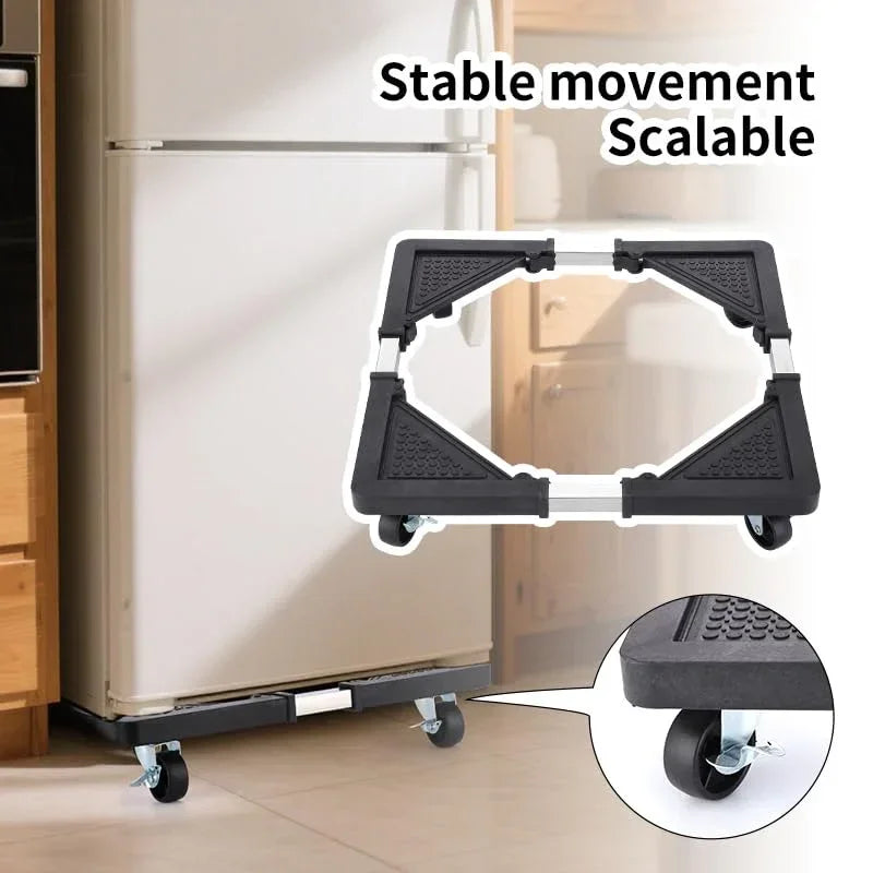 Adjustable Appliance Dolly Stand with 4 Locking Wheels – Expandable Base from 16.9 to 25.6 Inch, Heavy-Duty Furniture Moving Cart for Refrigerator, Washer, Cabinet, Air Conditioner (Black)