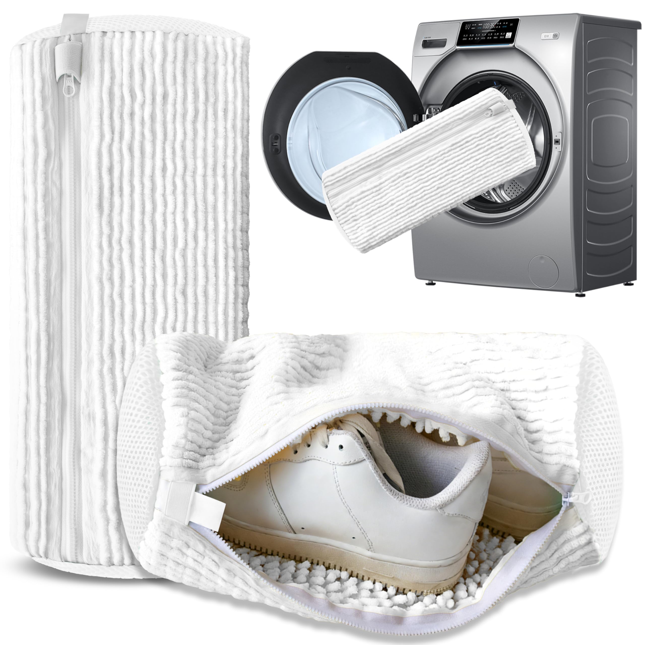 2-Pack Reusable Shoe Washing Machine Bag – White Protective Laundry Bag for All Shoes, Anti-Deformation & Deep Clean with Zipper Lock (White)