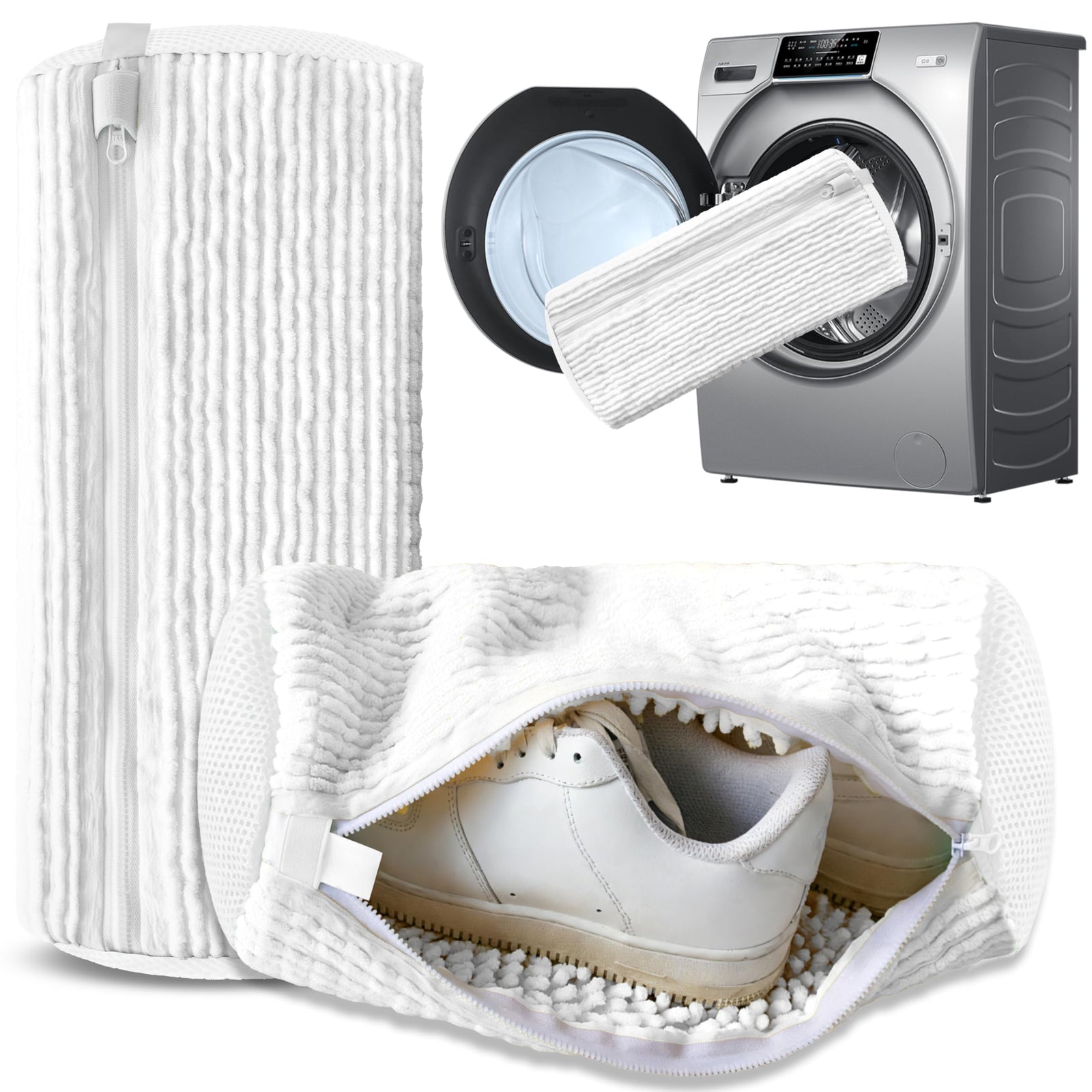 2-Pack Reusable Shoe Washing Machine Bag – White Protective Laundry Bag for All Shoes, Anti-Deformation & Deep Clean with Zipper Lock (White)