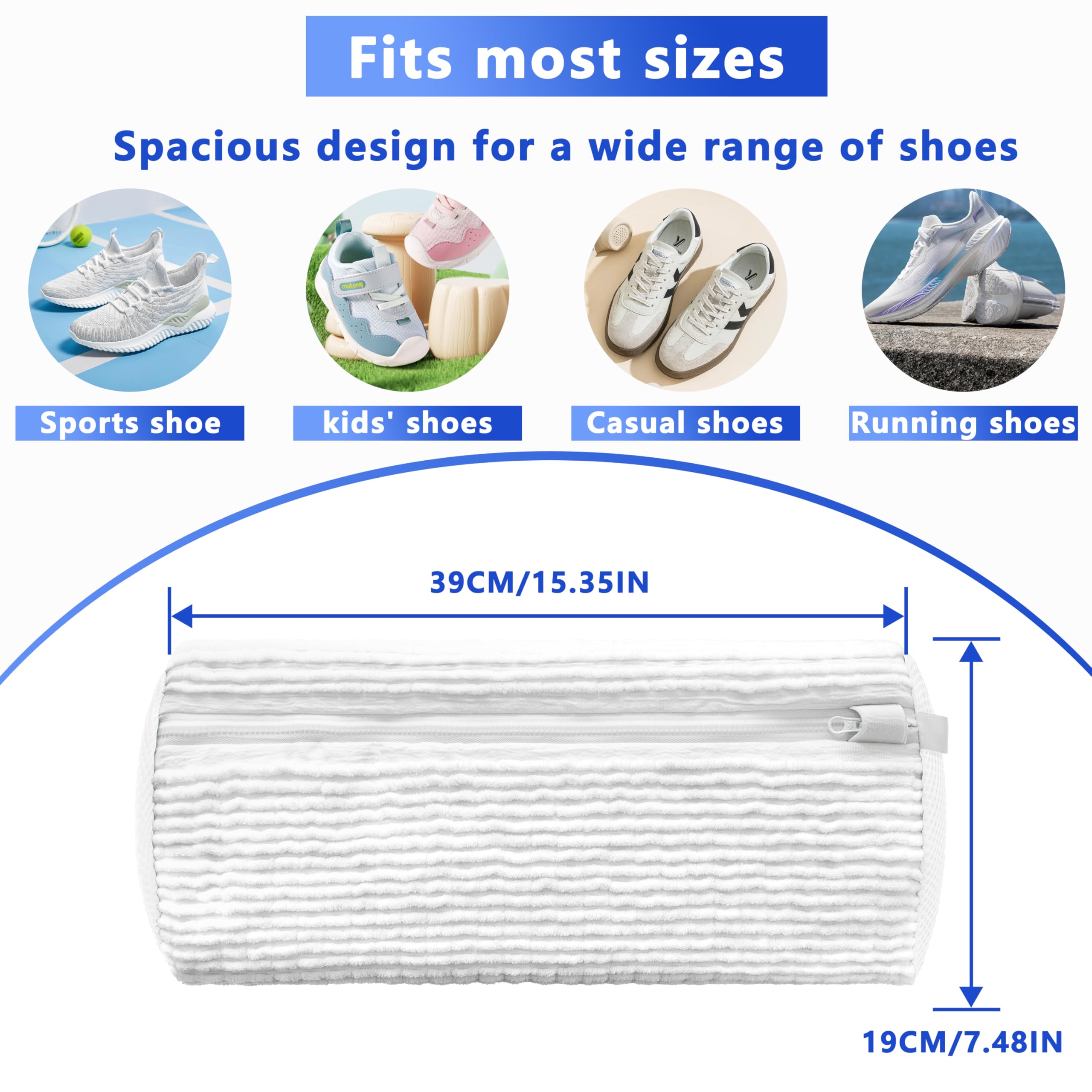 2-Pack Reusable Shoe Washing Machine Bag – White Protective Laundry Bag for All Shoes, Anti-Deformation & Deep Clean with Zipper Lock (White)