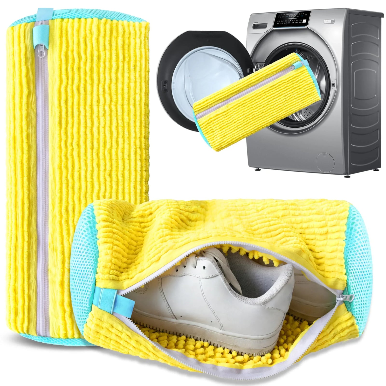 2-Pack Reusable Shoe Washing Machine Bag – White Protective Laundry Bag for All Shoes, Anti-Deformation & Deep Clean with Zipper Lock (Yellow)