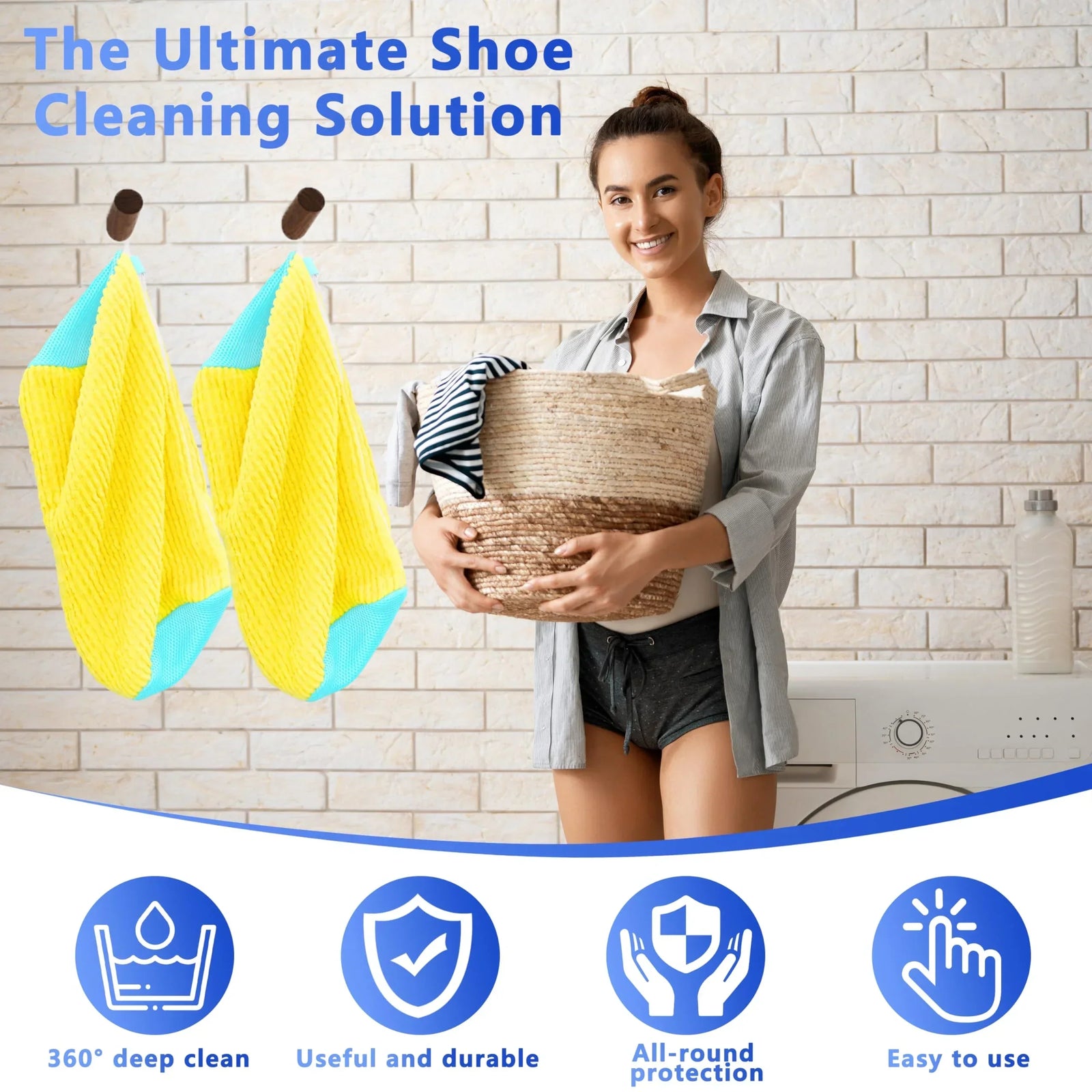 2-Pack Reusable Shoe Washing Machine Bag – White Protective Laundry Bag for All Shoes, Anti-Deformation & Deep Clean with Zipper Lock (Yellow)
