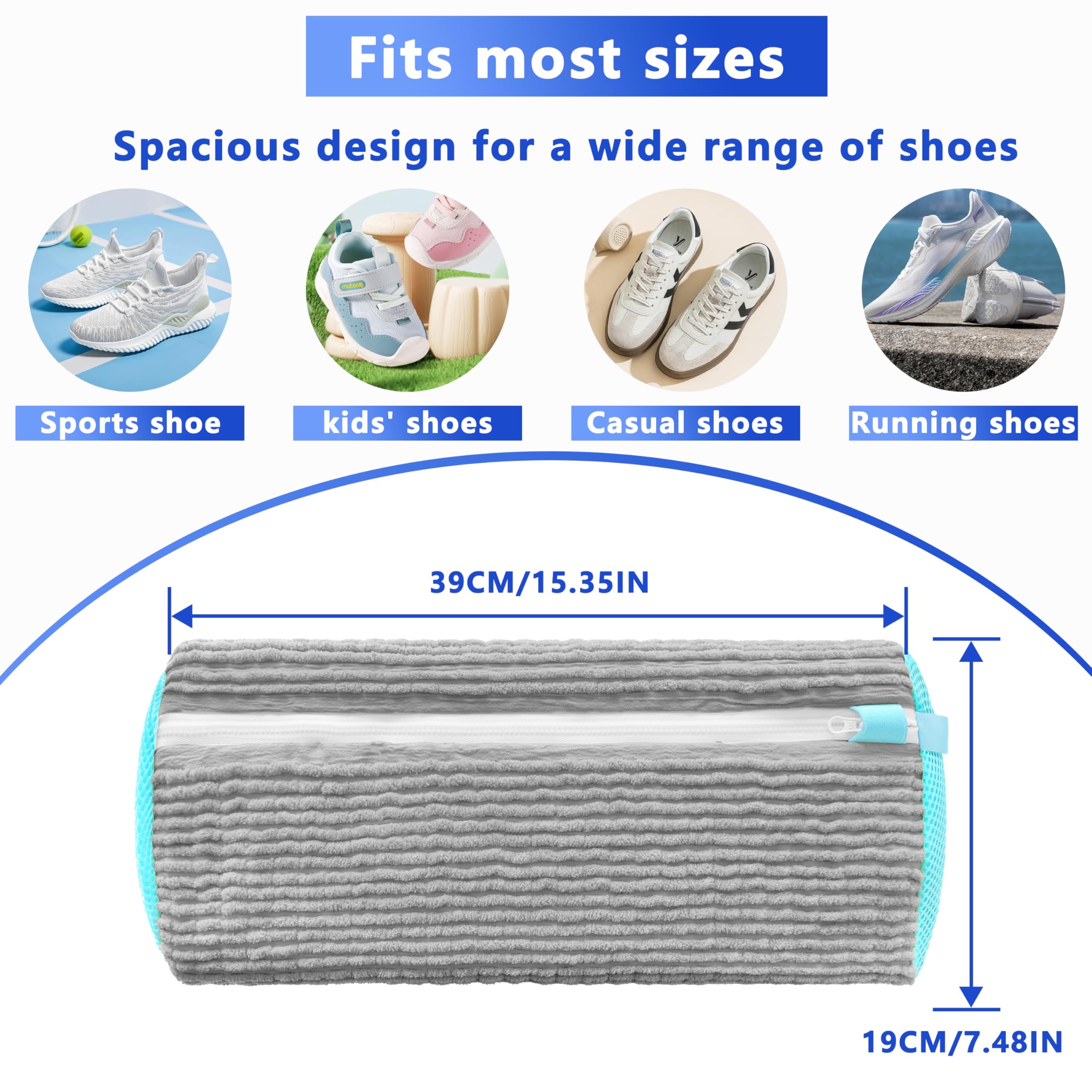 2-Pack Reusable Shoe Washing Machine Bag – White Protective Laundry Bag for All Shoes, Anti-Deformation & Deep Clean with Zipper Lock (Grey)