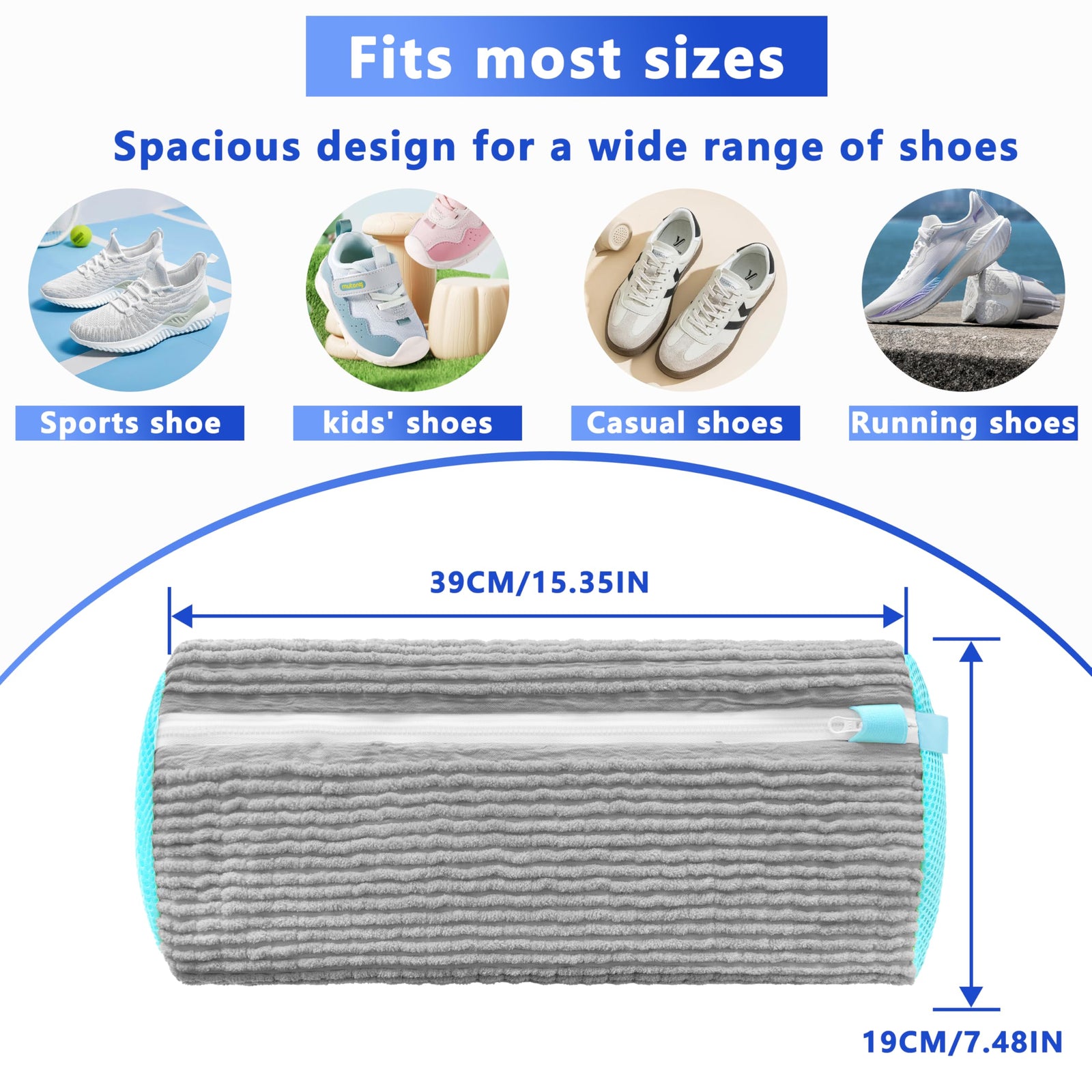 2-Pack Reusable Shoe Washing Machine Bag – White Protective Laundry Bag for All Shoes, Anti-Deformation & Deep Clean with Zipper Lock (Grey)